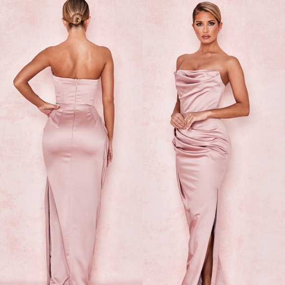 House of CB Adrienne‎ Blush Satin Strapless Gown size M - Picture 4 of 9